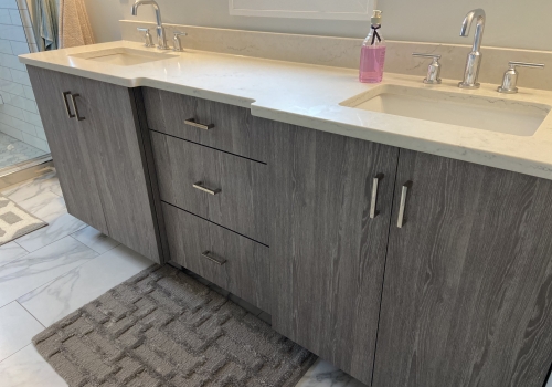 slide: Mouser cabinetry vanity cabinets double sink slab door