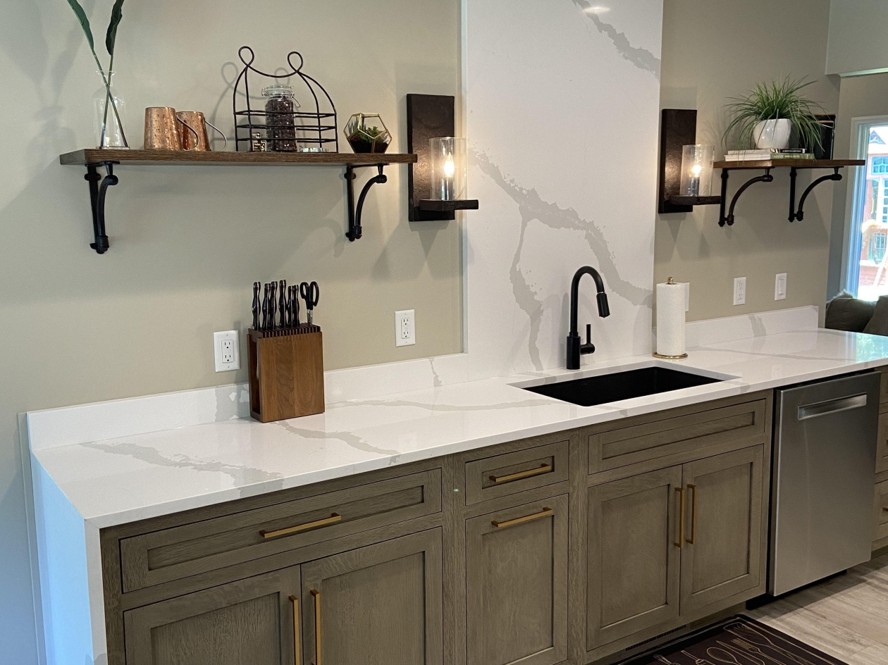 Mouser Cabinetry, quartz tops, quartersawn oak cabinets